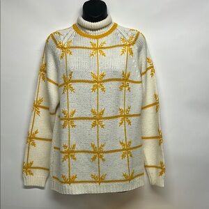 Cozy White and Yellow Patterned Sweater size small turtle neck